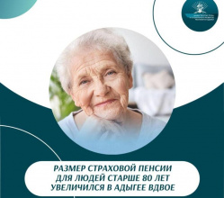 Размер страховой пенсии для людей старше 80 лет увеличится в Адыгее вдвое