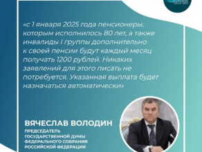 Еще одна принятая  поправка устанавливает с 1 января 2025 года ежемесячную прибавку к пенсии